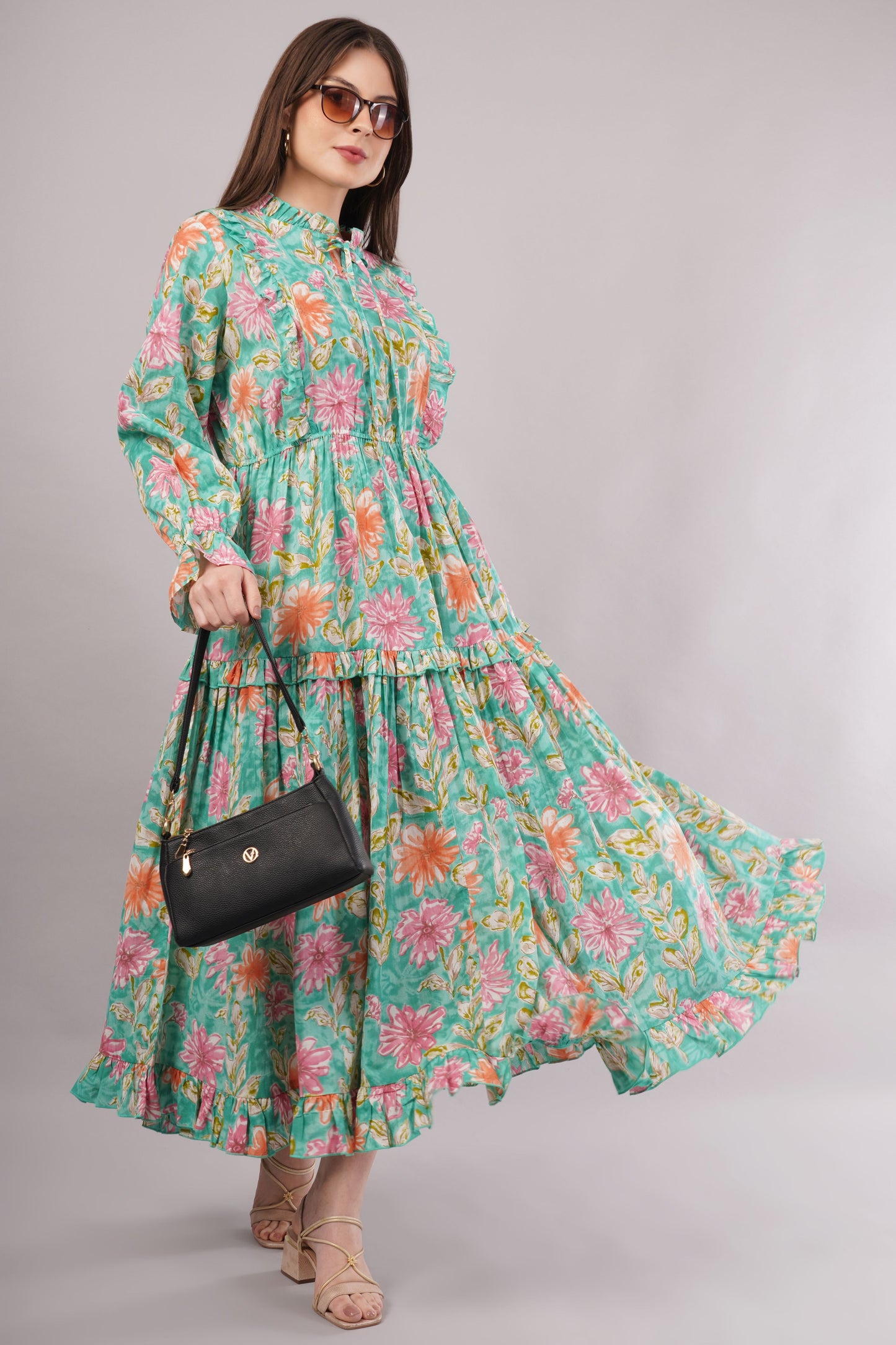 Turquoise Floral Cotton Kaftan – Lightweight, Breathable & Elegant