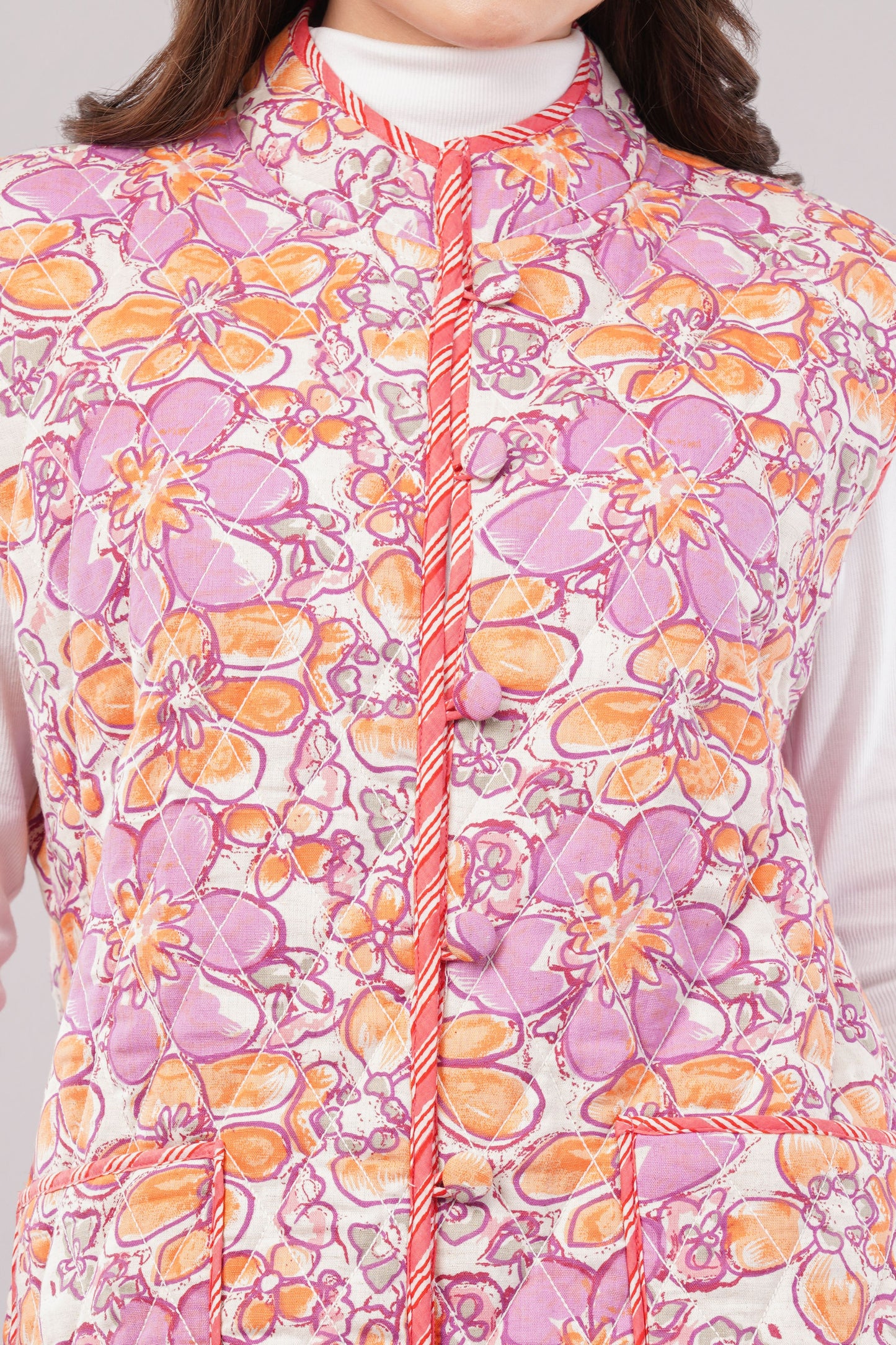 Reversible Quilted Cotton Vest ā Vibrant Floral & Earthy Botanical Sleeveless Jacket