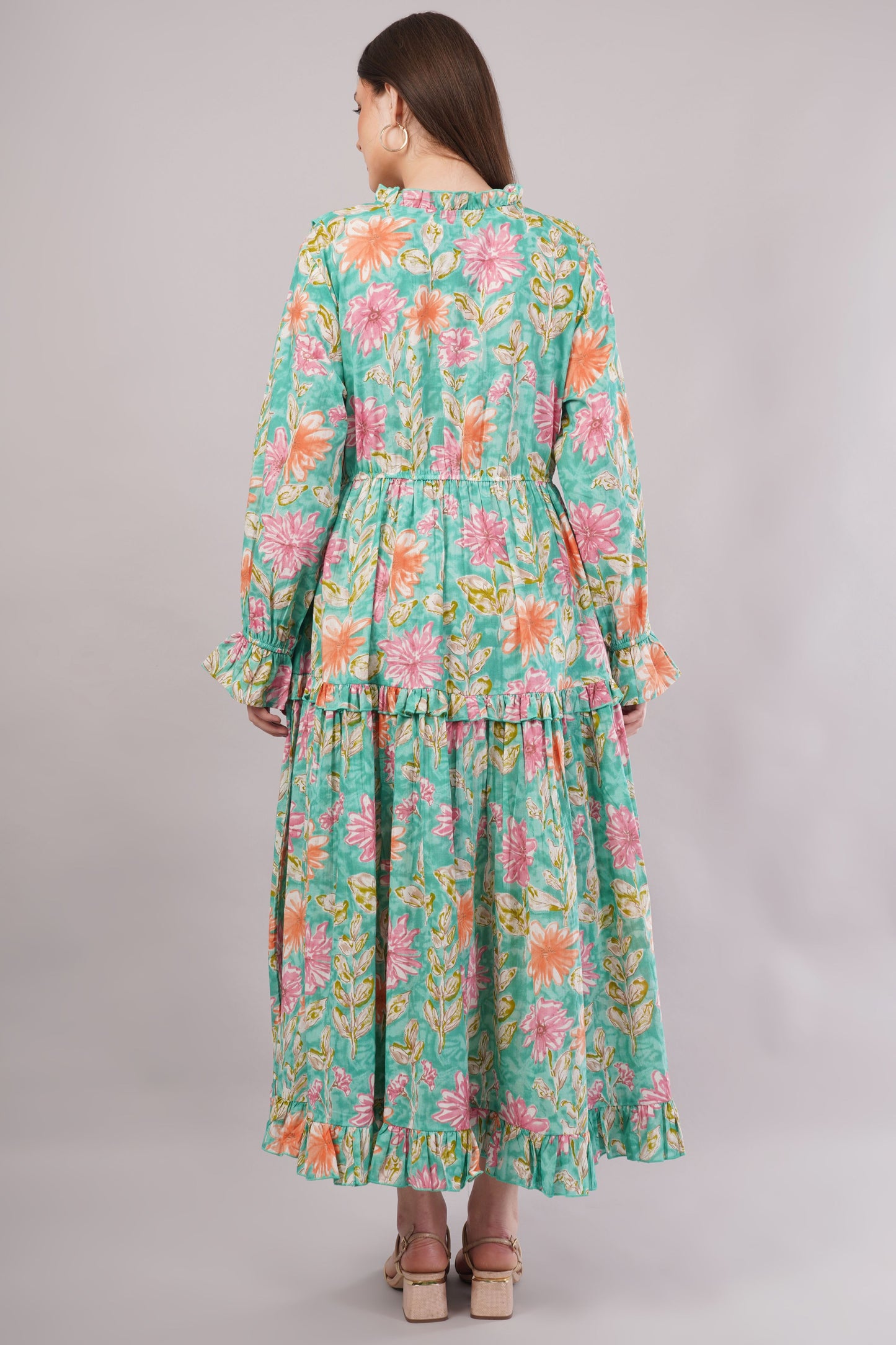 Turquoise Floral Cotton Kaftan – Lightweight, Breathable & Elegant
