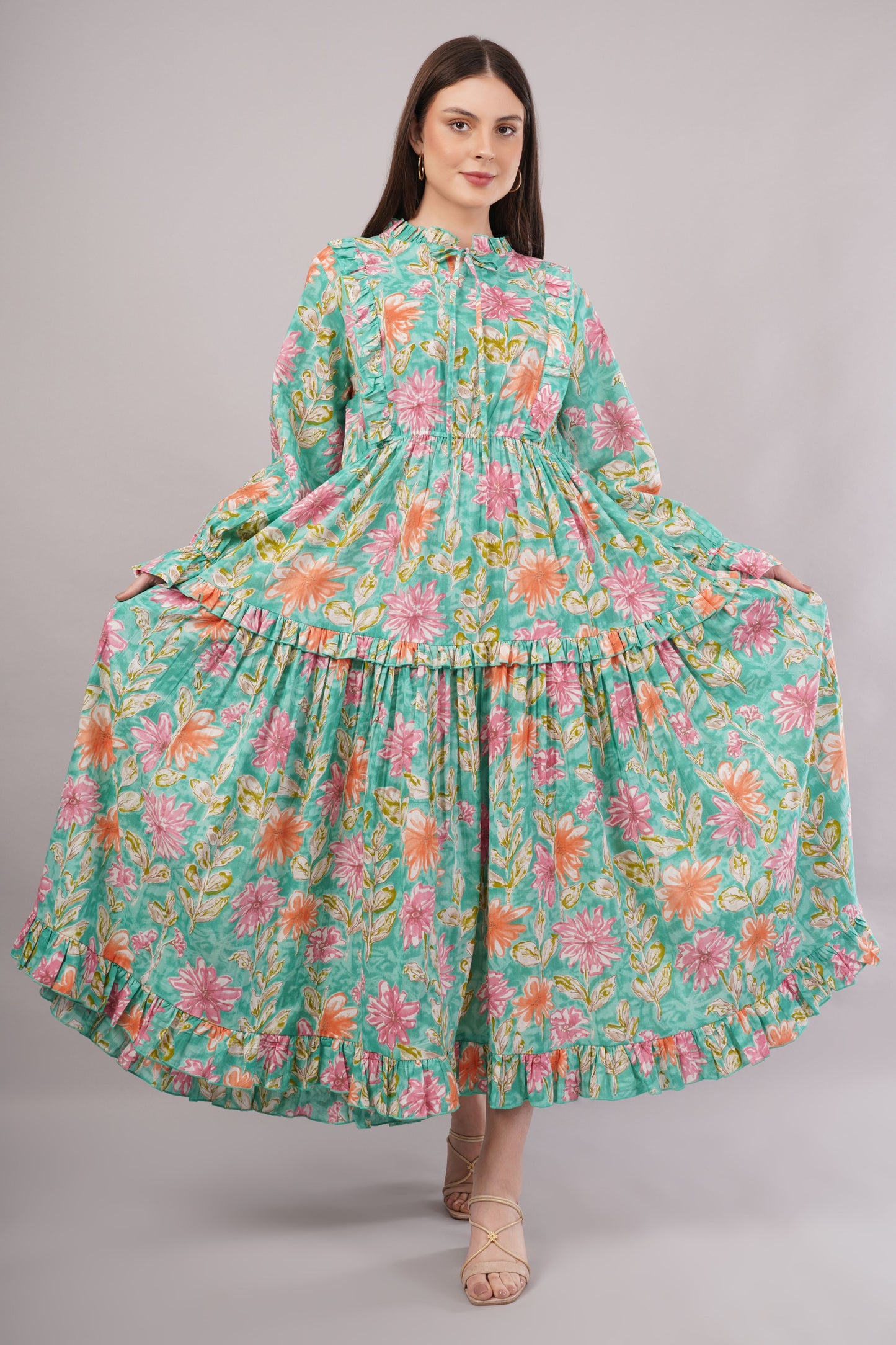 Turquoise Floral Cotton Kaftan – Lightweight, Breathable & Elegant