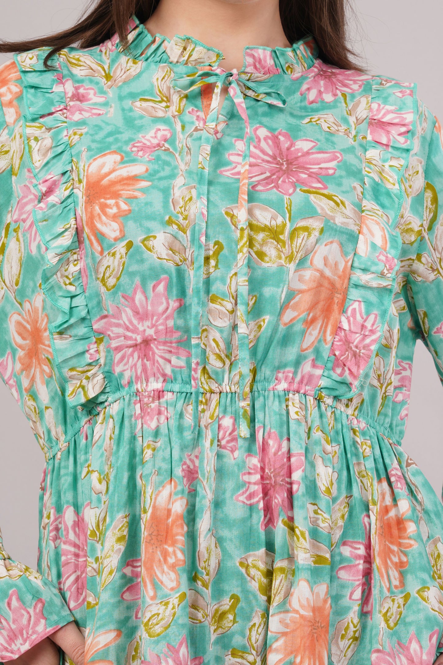 Turquoise Floral Cotton Kaftan – Lightweight, Breathable & Elegant