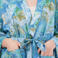Tropical Blue Botanical Kimono Co-ord Set - 2-Piece Wrap Top & Wide Leg Pants