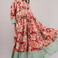 Red Floral Cotton Dress with Green Collar – Bold, Breezy & Stylish
