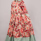 Red Floral Cotton Dress with Green Collar – Bold, Breezy & Stylish