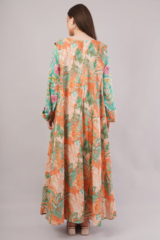 Tropical V-Neck Cotton Dress– Vibrant, Breezy & Buttoned Elegance