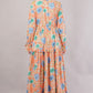 Peach Floral Cotton Dress– Soft Volume with Tiered Ruffle