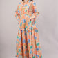 Peach Floral Cotton Dress– Soft Volume with Tiered Ruffle
