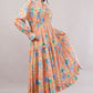 Peach Floral Cotton Dress– Soft Volume with Tiered Ruffle
