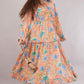 Peach Floral Cotton Dress– Soft Volume with Tiered Ruffle