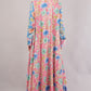 Pink Cotton Dress– Floral Fusion with Contrast Sleeve Detail