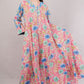 Pink Cotton Dress– Floral Fusion with Contrast Sleeve Detail