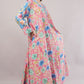 Pink Cotton Dress– Floral Fusion with Contrast Sleeve Detail