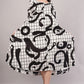 Monochrome Abstract Cotton Dress– Artistic Grid Print with High-Low Hem