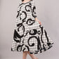 Monochrome Abstract Cotton Dress– Artistic Grid Print with High-Low Hem