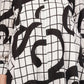 Monochrome Abstract Cotton Dress– Artistic Grid Print with High-Low Hem