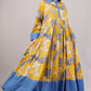 Yellow Floral Cotton Dress– Bright Blooms with Blue Collar & Hem