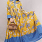 Yellow Floral Cotton Dress– Bright Blooms with Blue Collar & Hem