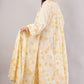 White Cotton Dress with Yellow Florals – Soft Elegance with Buttoned V-Neck