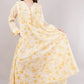 White Cotton Dress with Yellow Florals – Soft Elegance with Buttoned V-Neck