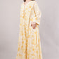 White Cotton Dress with Yellow Florals – Soft Elegance with Buttoned V-Neck