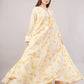 White Cotton Dress with Yellow Florals – Soft Elegance with Buttoned V-Neck