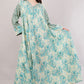 Turquoise Paisley Cotton Dress – Ethnic Chic with Zigzag Sleeve Detail