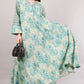 Turquoise Paisley Cotton Dress – Ethnic Chic with Zigzag Sleeve Detail