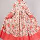 Orange Floral Cotton Dress – Romantic Blooms with Solid Collar & Hem