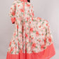 Orange Floral Cotton Dress – Romantic Blooms with Solid Collar & Hem