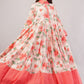 Orange Floral Cotton Dress – Romantic Blooms with Solid Collar & Hem