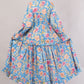 Blue Floral Cotton Dress– Voluminous Elegance with Ruffles & Gathered Waist