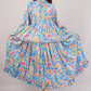 Blue Floral Cotton Dress– Voluminous Elegance with Ruffles & Gathered Waist