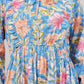 Blue Floral Cotton Dress– Voluminous Elegance with Ruffles & Gathered Waist
