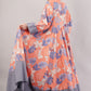 Orange & Purple Floral Cotton Dress – Vibrant Print with Grey Collar & Hem