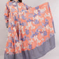 Orange & Purple Floral Cotton Dress – Vibrant Print with Grey Collar & Hem