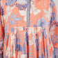 Orange & Purple Floral Cotton Dress – Vibrant Print with Grey Collar & Hem