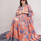 Orange & Purple Floral Cotton Dress – Vibrant Print with Grey Collar & Hem