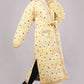 Reversible Quilted Yellow Cotton Robe – Floral & Geometric Belted Long Loungewear