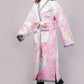 Reversible Quilted Cotton Robe – Marbled Pink & Striped Floral Belted Loungewear