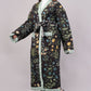 Reversible Quilted Cotton Robe – Black Floral & Diamond Pattern Belted Loungewear