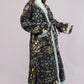 Reversible Quilted Cotton Robe – Black Floral & Diamond Pattern Belted Loungewear