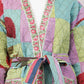 Reversible Quilted Cotton Robe – Patchwork Floral & Multicolor Striped Belted Loungewear