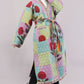 Reversible Quilted Cotton Robe – Patchwork Floral & Multicolor Striped Belted Loungewear