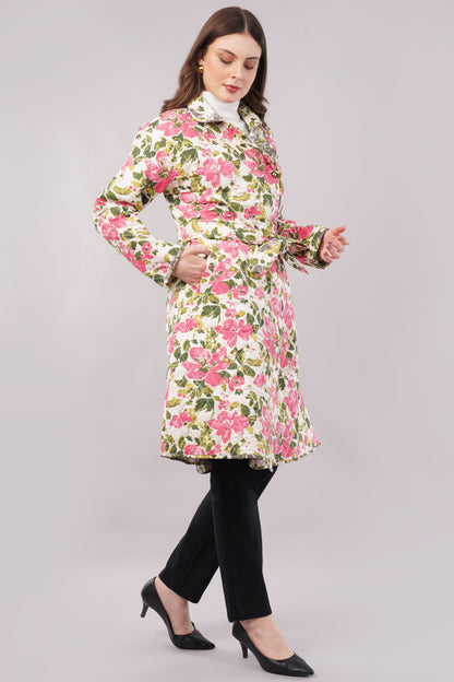 Reversible Quilted Cotton Robe – Pink Floral & Green Botanical Belted Loungewear
