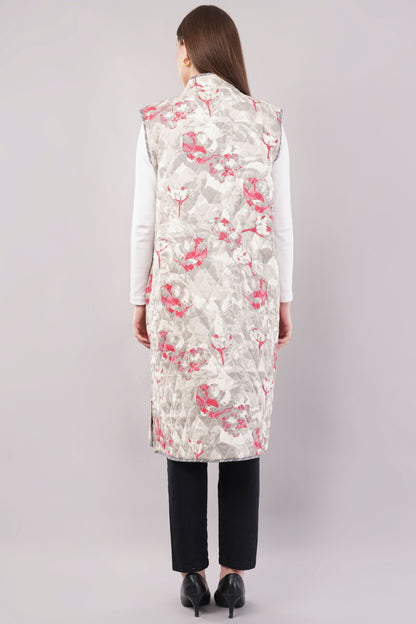 Reversible Quilted Cotton Vest – Floral & Checkered Sleeveless Jacket with Pockets