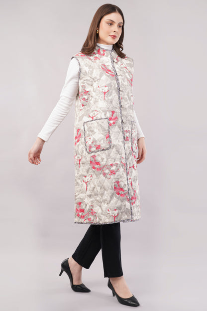 Reversible Quilted Cotton Vest – Floral & Checkered Sleeveless Jacket with Pockets