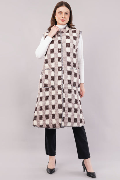 Reversible Quilted Cotton Vest – Floral & Checkered Sleeveless Jacket with Pockets