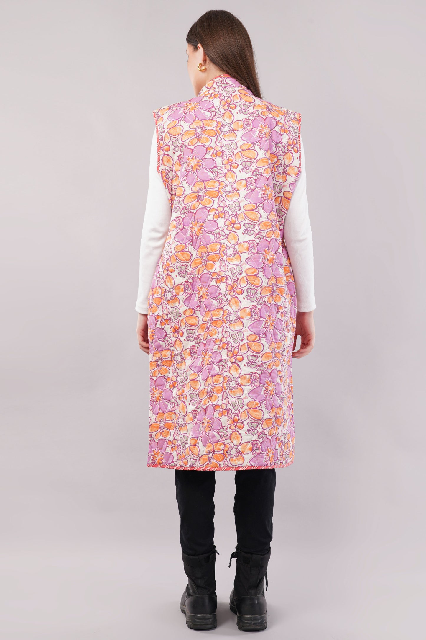 Reversible Quilted Cotton Vest – Vibrant Floral & Earthy Botanical Sleeveless Jacket