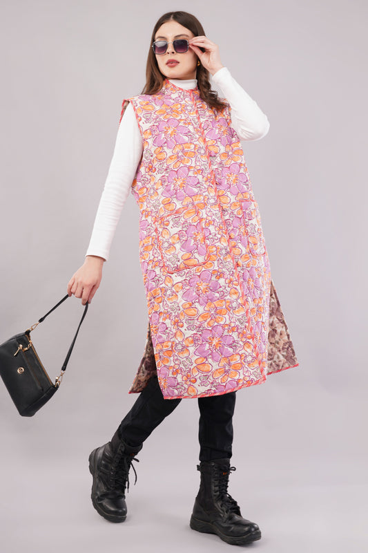 Reversible Quilted Cotton Vest – Vibrant Floral & Earthy Botanical Sleeveless Jacket