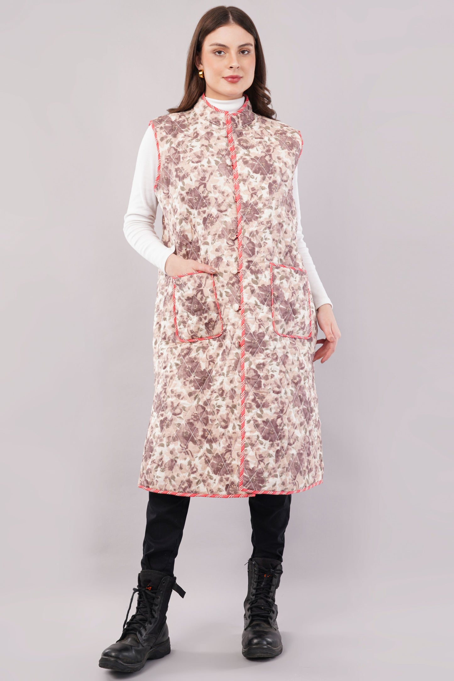 Reversible Quilted Cotton Vest – Vibrant Floral & Earthy Botanical Sleeveless Jacket